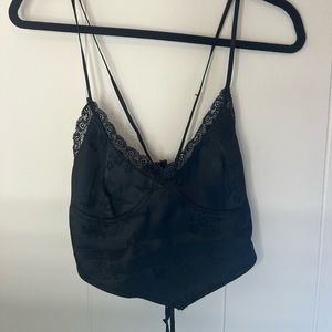 Black lace tie-up butterfly crop top size medium! Never been worn